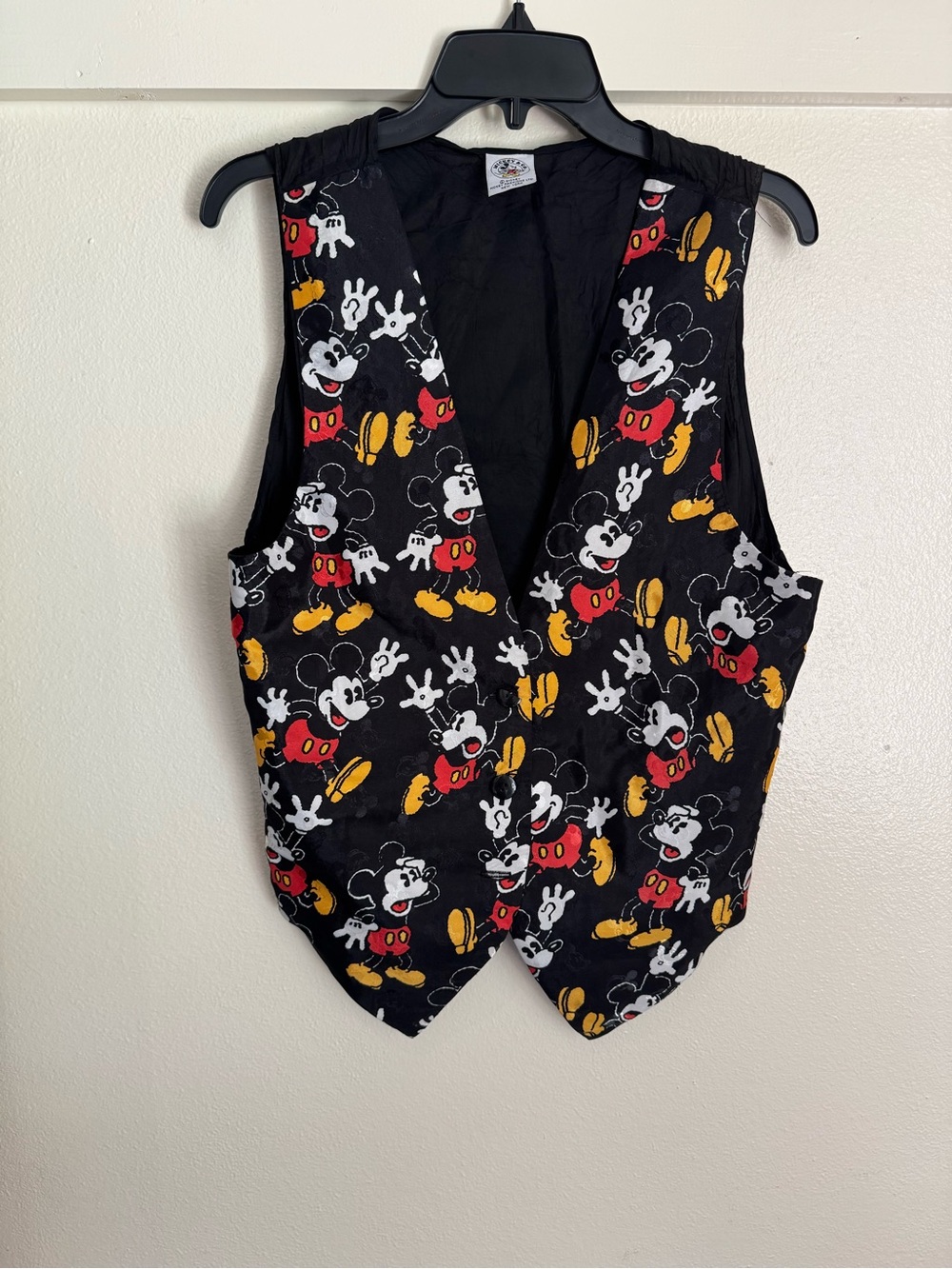Vintage Disney Mickey Mouse Allover Print Vest Black Novelty Button Front M/L